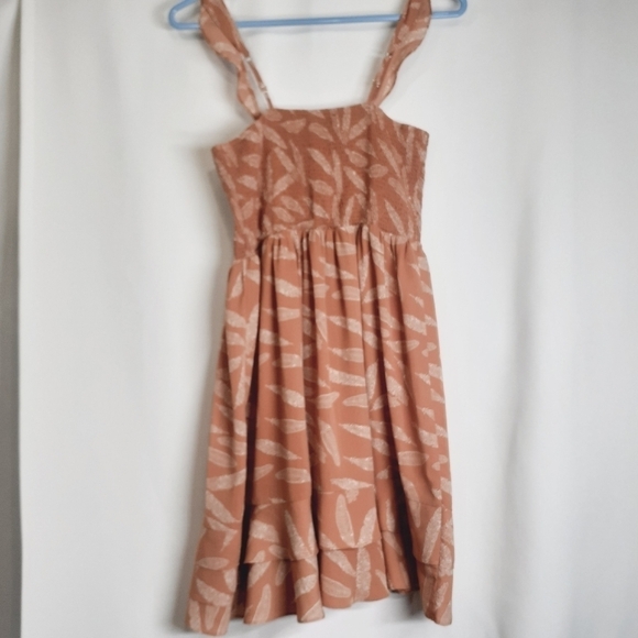 Woven Pink Dress Orange white feathers Shorts flutter straps ruffles smocked L - Picture 7 of 8
